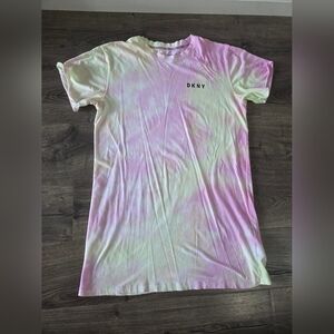 Womens DKNY Sport Pink Tie-Dye T-shirt Dress Size M